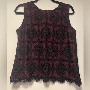 Banana Republic Sleeveless Shirt Burgundy with Lace Overlay Size Small Petite